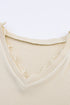 Ribbed Texture Lace Trim V Neck Long Sleeve Top